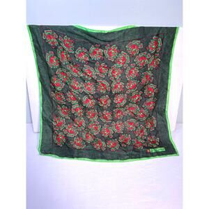 Vintage Leo Narducci Silk Scarf 26" Square Red Green Black Floral Indienne